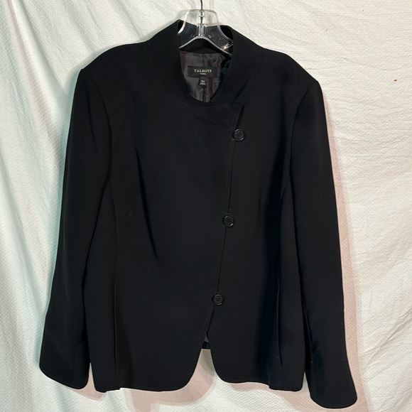 Talbots 18W black 3 button mandarin style collar pockets lined shaped enc - Picture 1 of 11